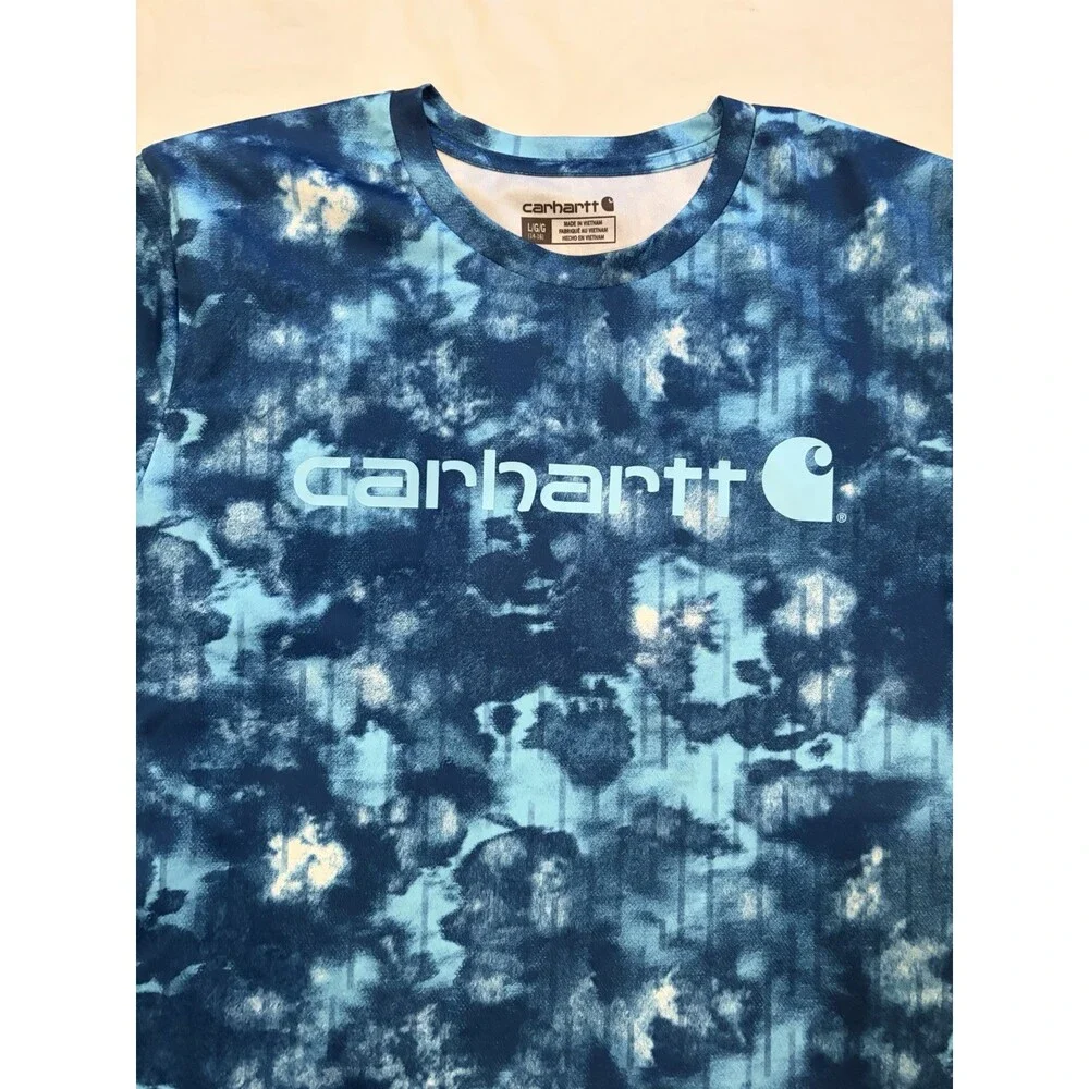 Carhartt Shirt Boy's Large (14-16) Blue Tie Dye Cool Fast Dry